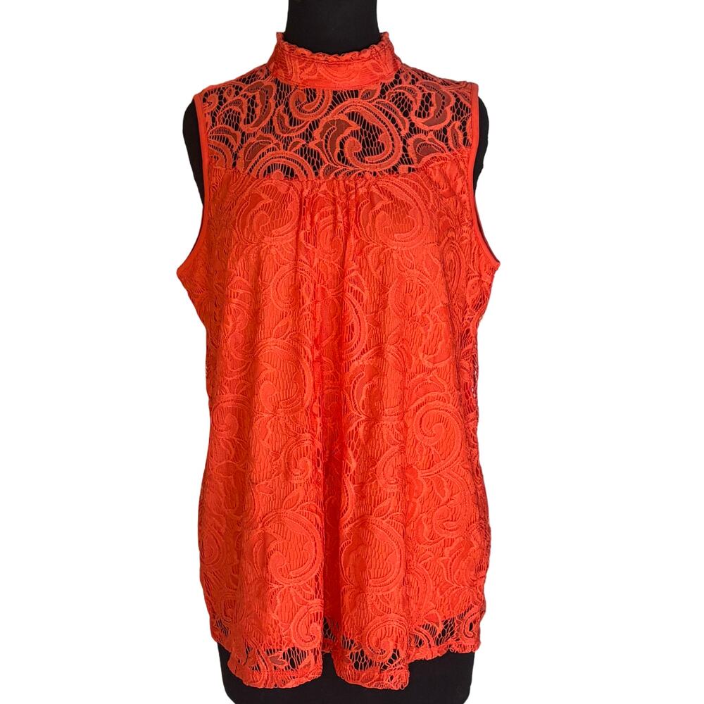 Eve & Maddie Coral Lace Mock Neck Sleeveless Blouse Women’s XL